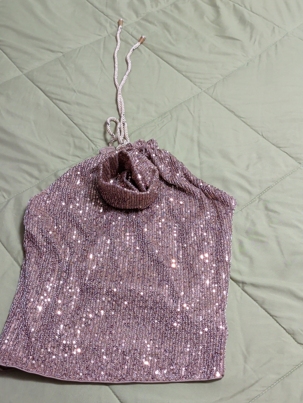 Sparkling Pink Sequin Drawstring Tote